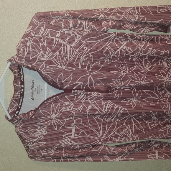 Eddie Bauer Swim women’s Pink tropical 1/4 zip Rashguard UPF 50 size S - Picture 2 of 6